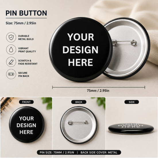 Custom Pin Bros Buttons Round 75mm Metal Back Cover